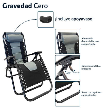 Set X2 Resposeras Gravedad Cero Acolchonada Con Apoya Vasos