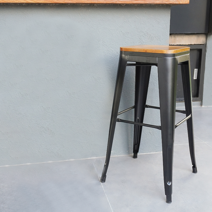 Set 2 Banquetas Tolix 75cm Asiento de Madera