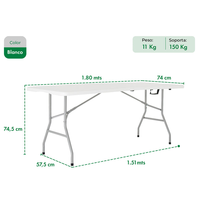 Set Mesa Plegable Picnic 1.80 cm mas 4 Sillas Plegables Paris