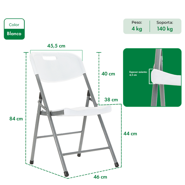 Set Mesa Plegable Picnic 1.80 cm Simil Madera + 6 Sillas Plegables Paris