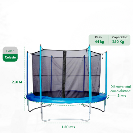 Cama Elastica 3 Mts Con Proteccion