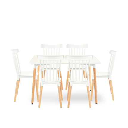 Mesa Rectangular Eames 120x80 + 6 Sillas Windsor