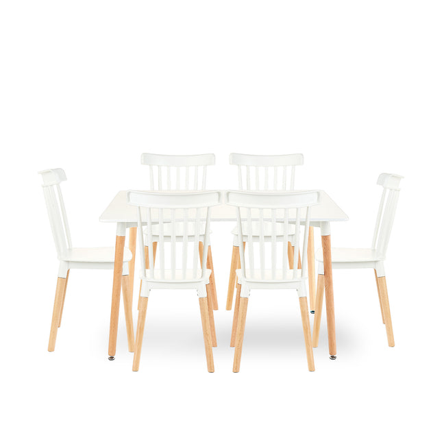 Mesa Rectangular Eames 120x80 + 6 Sillas Windsor