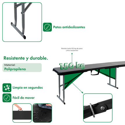 Mesa Picnic Plegable 180 + 2 Bancos + 2 Sillas Paris