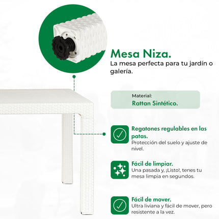 Mesa Niza + 4 Sillones Milano Rattan