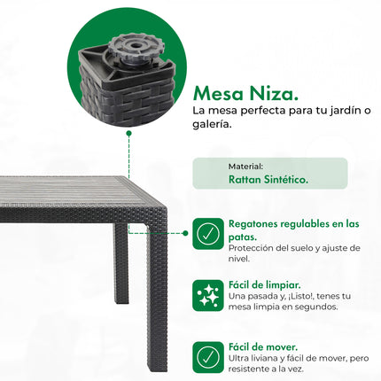 Mesa Niza + 4 Sillones Milano Rattan