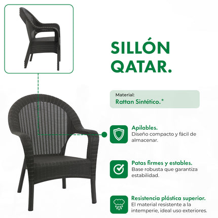 Set 4 Sillones Qatar Rattan + Mesa Capri