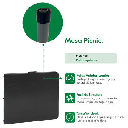Set Mesa Plegable Picnic 1.20 cm mas 4 Sillas Plegables Paris