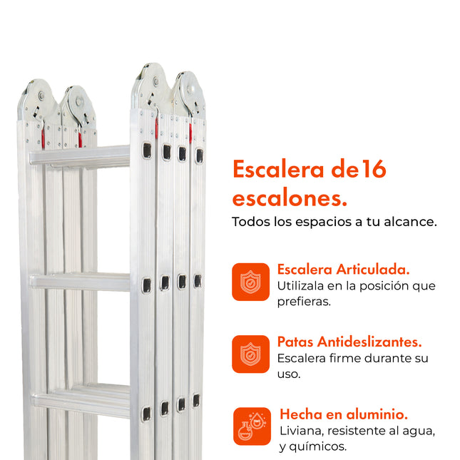 Escalera Articulada de Aluminio de 16 Escalones 4,24 Mts