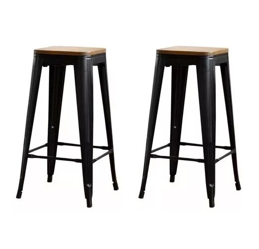 Set 2 Banquetas Tolix 75cm Asiento de Madera