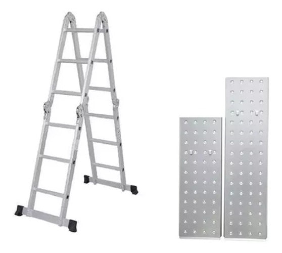 Escalera De Aluminio Articulada 12 Escalones + Plataforma