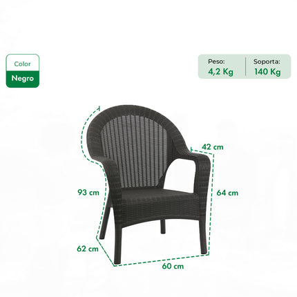 Set 4 Sillones Qatar Rattan + Mesa Capri