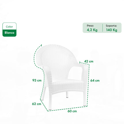 Set 4 Sillones Qatar Rattan + Mesa Capri