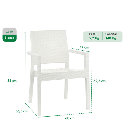 Mesa Niza + 4 Sillones Milano Rattan