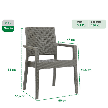 Mesa Niza + 4 Sillones Milano Rattan