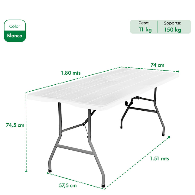 Mesa Plegable Picnic Simil Madera 1.80 mts