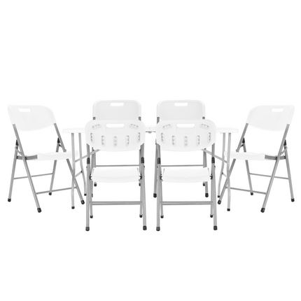 Set Mesa Plegable Picnic 1.80 cm Simil Madera + 6 Sillas Plegables Paris