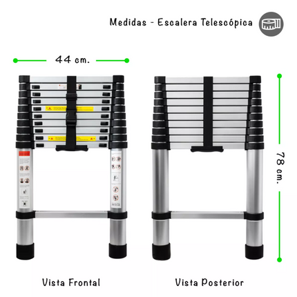 Escalera Telescópica 11 Escalones Extensible 3,2 Mts