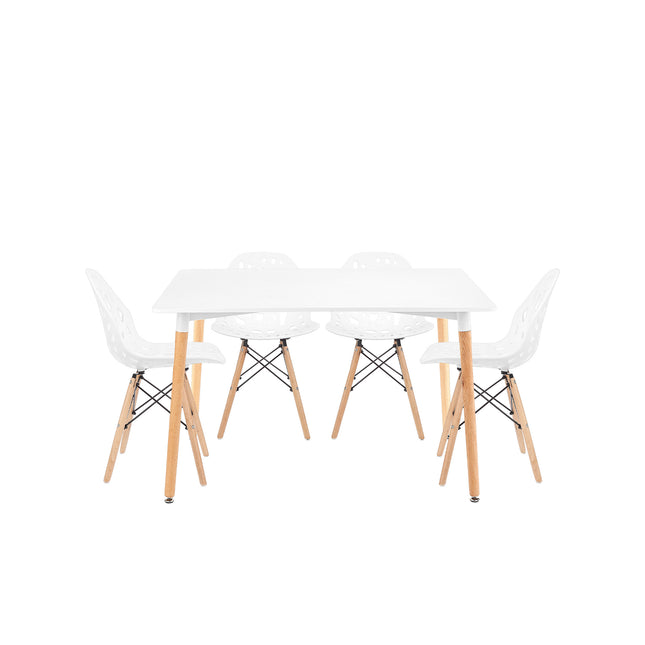Set Mesa Eames 1.20mts + 4 Sillas de diseño Akron.