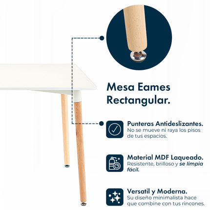 Mesa Rectangular Eames 120x80 + 6 Sillas Cannes
